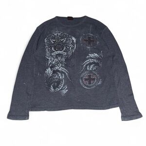 Vintage Y2K MMA Elite Gray Thermal Waffle Knit Long Sleeve Shirt